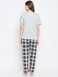 Graphic Print Top & Printed Pyjama Set In Grey - Camey Shop