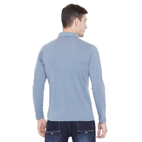 Men's Blue Full Sleeves Cotton Polo T-Shirt - Camey Shop