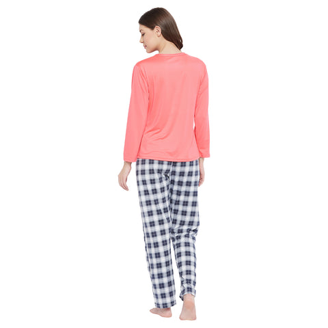 Text & Graphic Print Top & Pyjama Set in Peach