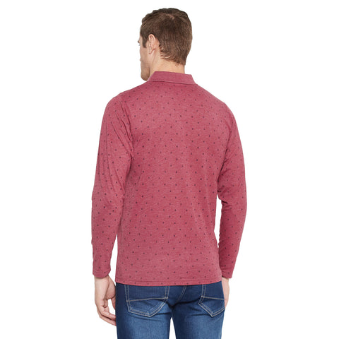 Men's Coffee Full Sleeves Cotton Polo Printed T-Shirt - Camey Shop