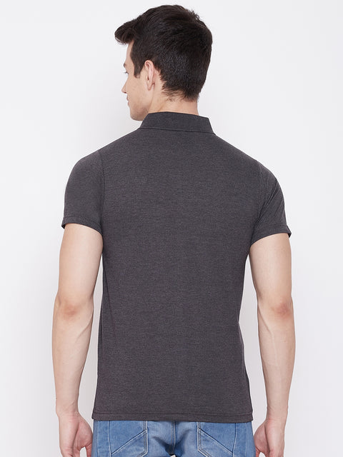 Men's D.Grey Half Sleeves Cotton Polo T-Shirt - Camey Shop