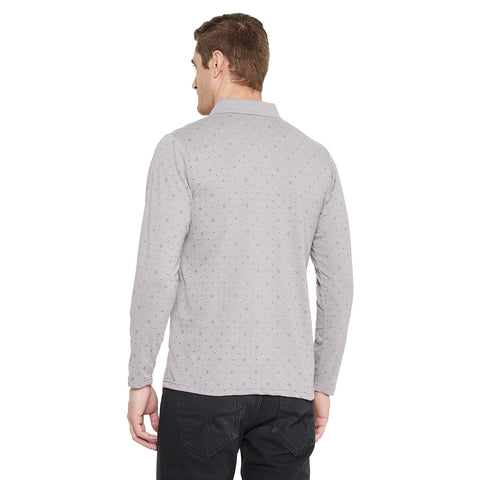 Men's Dark Grey Full Sleeves Cotton Polo Printed T-Shirt - Camey Shop