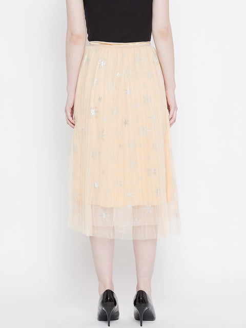 Women Printed Flared Beige Skirt - Camey Shop