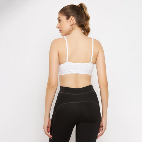 Womens Non Padded Non Wired Solid Full Coverage White Sports Bra - Camey Shop