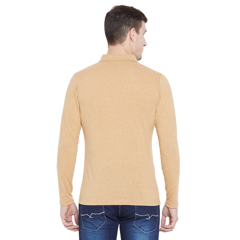Men's Cream Full Sleeves Cotton Polo T-Shirt - Camey Shop