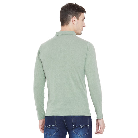 Men's Dark Green Full Sleeves Cotton Polo T-Shirt - Camey Shop