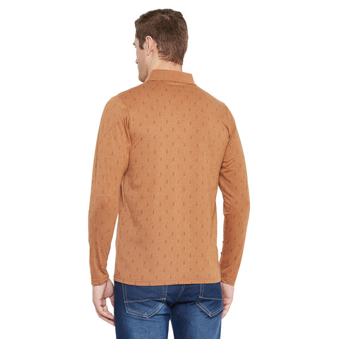 Men's Mustard Full Sleeves Cotton Polo Printed T-Shirt - Camey Shop