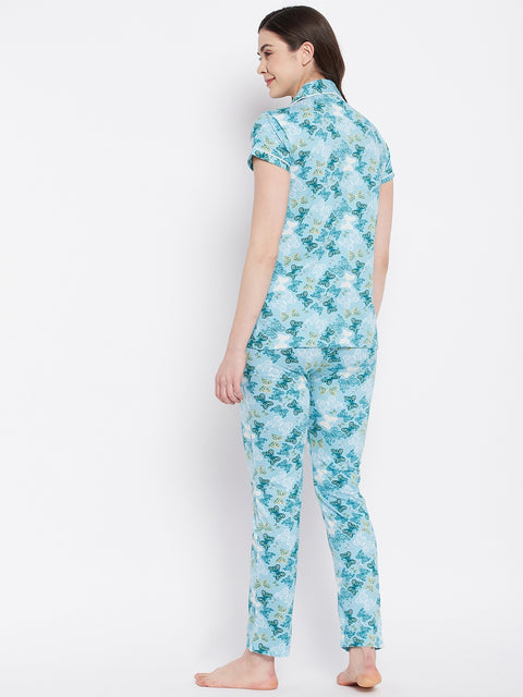 Sky Print Me Pretty Button Me Up Shirt & Bottom Set in Cotton - Camey Shop