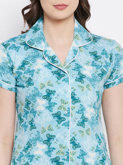 Sky Print Me Pretty Button Me Up Shirt & Bottom Set in Cotton - Camey Shop