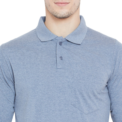Men's Blue Full Sleeves Cotton Polo T-Shirt - Camey Shop