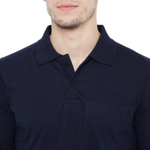 Men's Dark Blue Full Sleeves Cotton Polo T-Shirt - Camey Shop