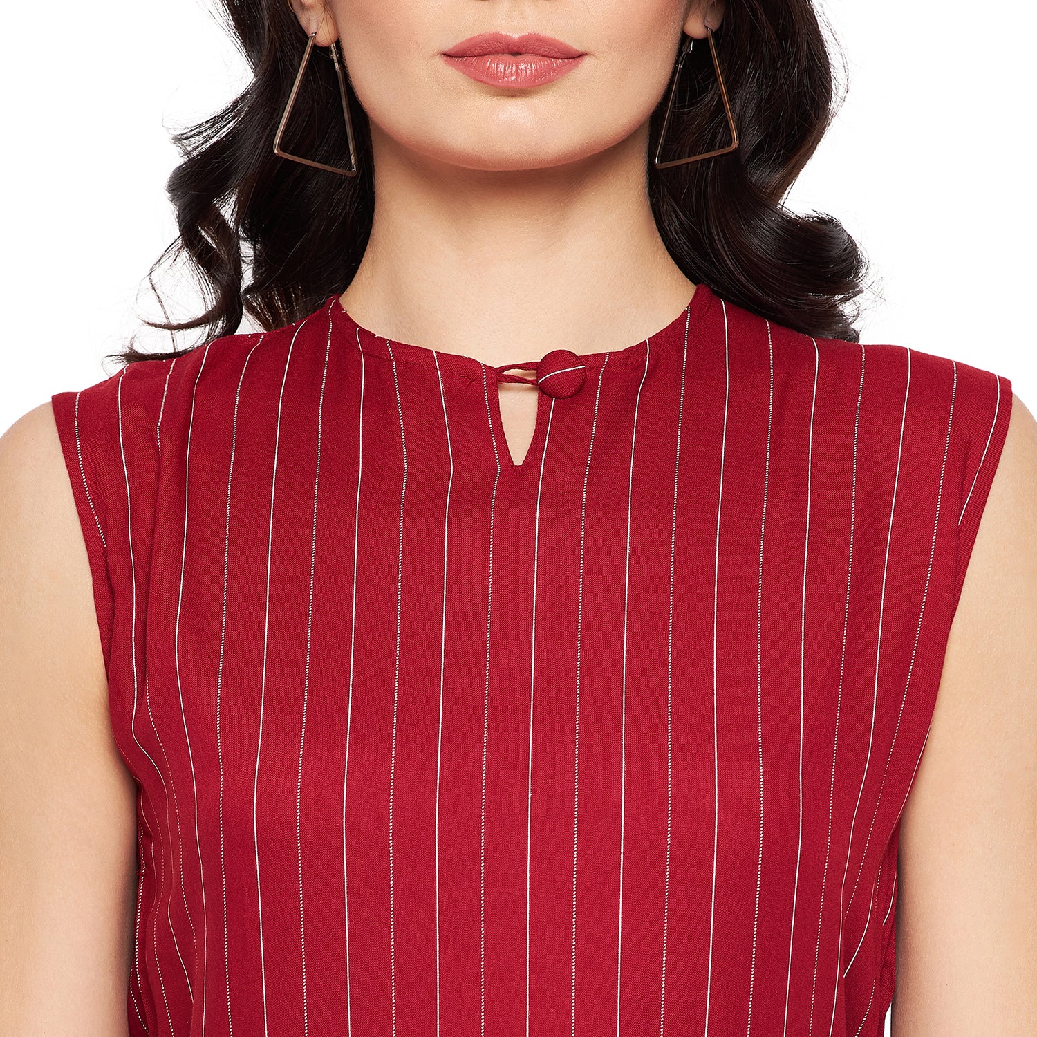 Women Printed Crepe Sleeveless Red Jumpsuit - Camey Shop