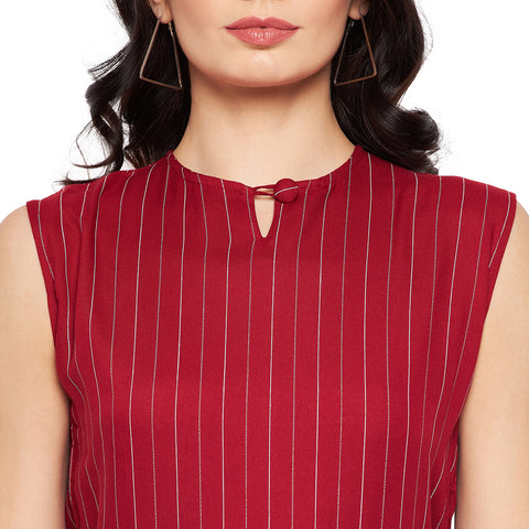 Women Printed Crepe Sleeveless Red Jumpsuit - Camey Shop