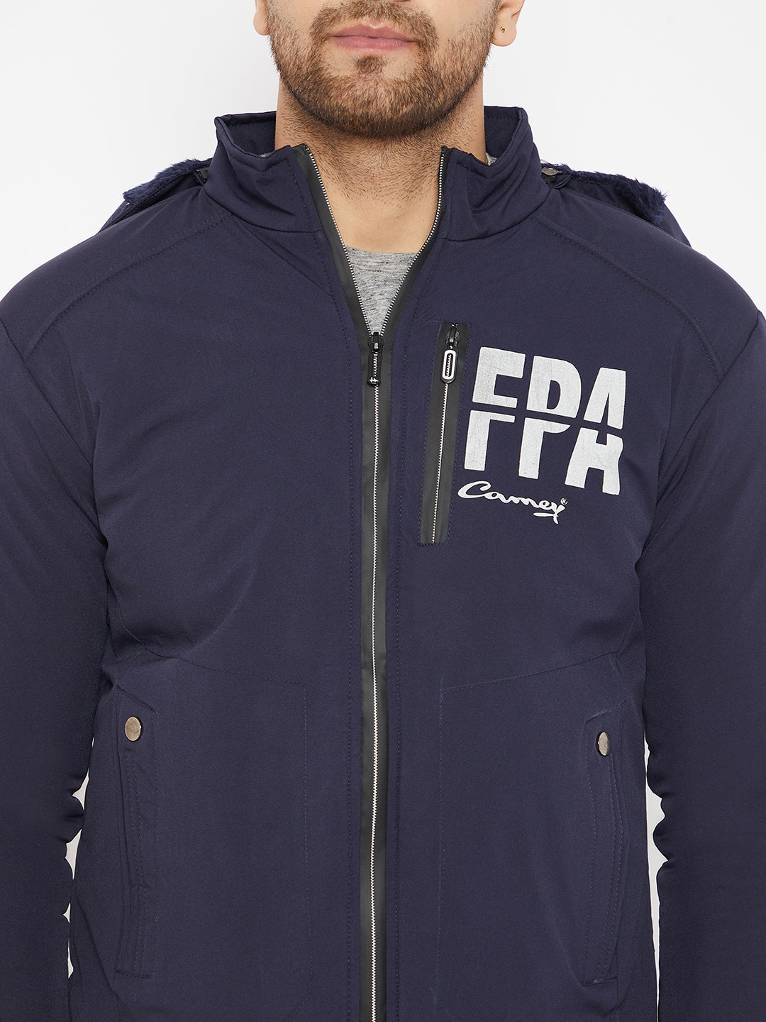 Mens Navy Full Sleeve Solid Jacket - Camey Shop