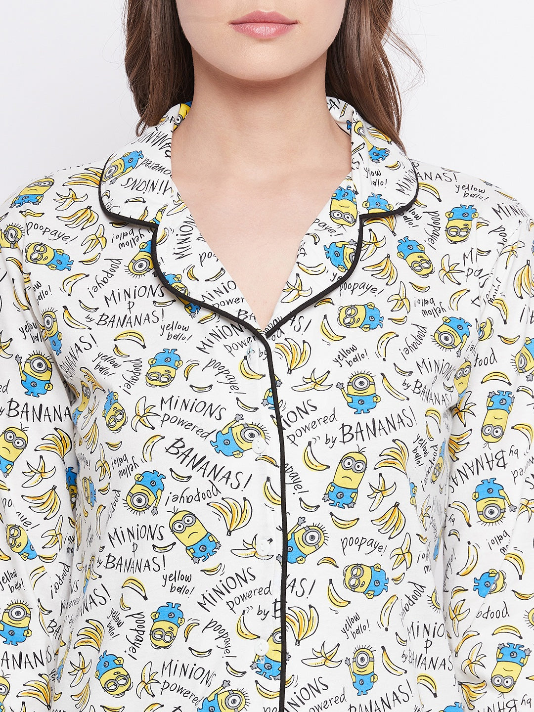 White Print Me Pretty Button Me Up Shirt & Bottom Set in Cotton - Camey Shop