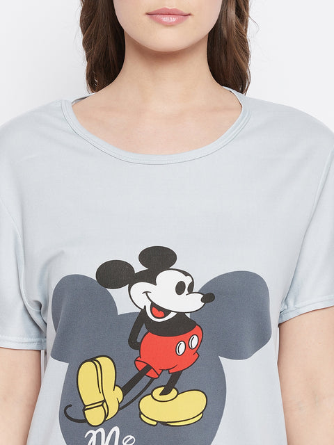 Graphic Print Top & Printed Pyjama Set In Grey - Camey Shop