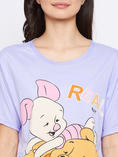 Text & Graphic Print Top & Pyjama Set In - Lavender - Camey Shop