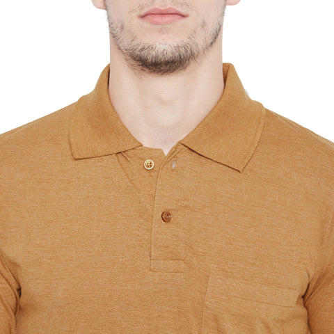 Men's Musturd Full Sleeves Cotton Polo T-Shirt - Camey Shop
