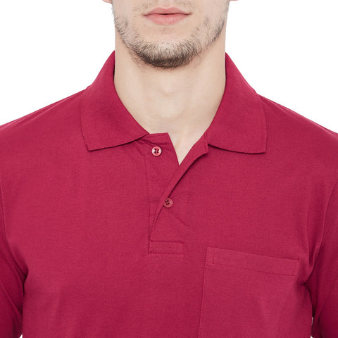 Men's Dark Pink Full Sleeves Cotton Polo T-Shirt - Camey Shop