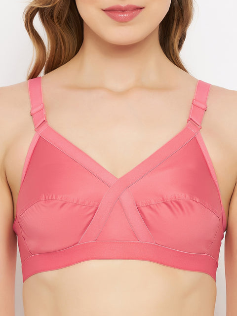 Womens Non Padded Non Wired Solid Full Coverage Coral Bra - Camey Shop