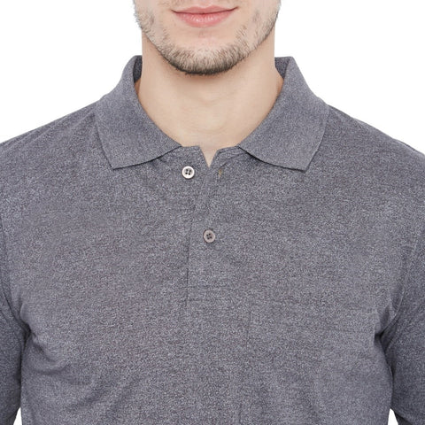 Men's Dark Grey Full Sleeves Cotton Polo T-Shirt - Camey Shop
