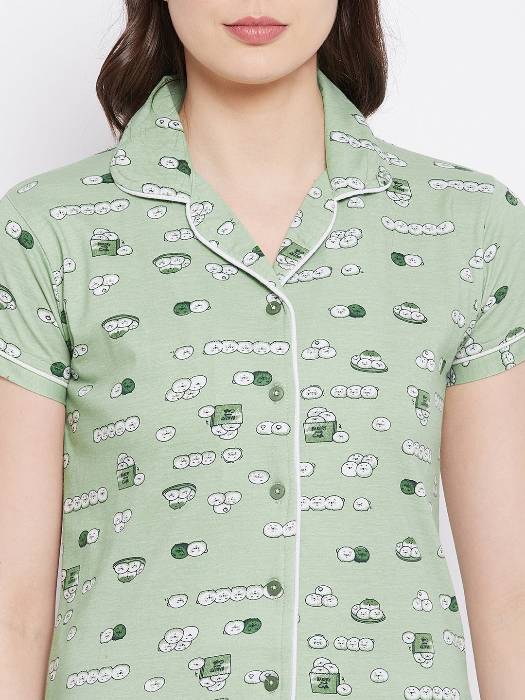 Sage Green Print Me Pretty Button Me Up Shirt & Bottom Set in Cotton - Camey Shop