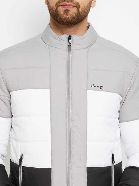 Mens Grey White Full Sleeve Solid Jacket - Camey Shop