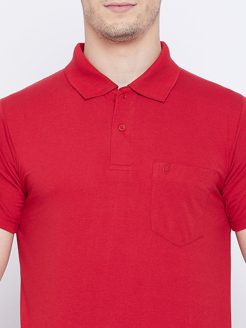Men's Red Half Sleeves Cotton Polo T-Shirt - Camey Shop