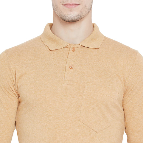 Men's Cream Full Sleeves Cotton Polo T-Shirt - Camey Shop
