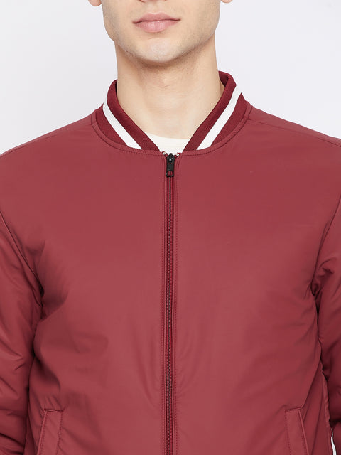 Mens Maroon Full Sleeve Zipper Jacket - Camey Shop