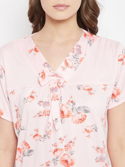 Floral Print Top & Pyjama Set In Pink - Camey Shop