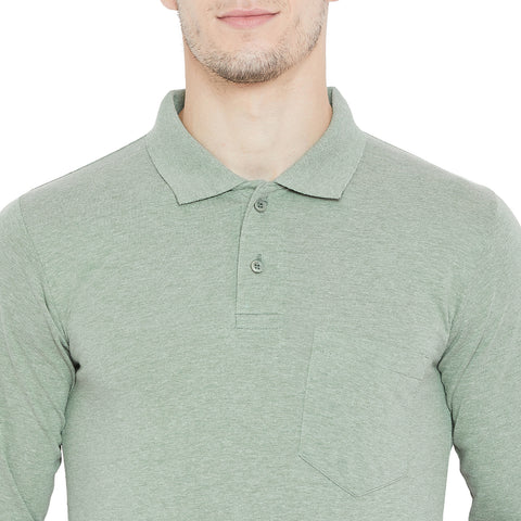 Men's Dark Green Full Sleeves Cotton Polo T-Shirt - Camey Shop