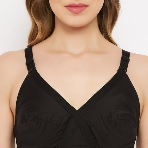 Womens Non Padded Non Wired Solid Full Coverage Black Bra - Camey Shop