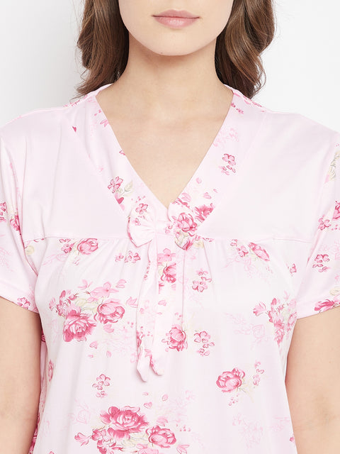 Floral Print Top & Pyjama Set In Pink - Camey Shop