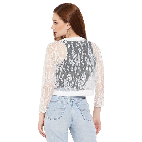 Women Full Sleeve White Shrug - Camey Shop