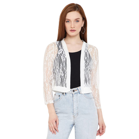 Women Full Sleeve White Shrug - Camey Shop