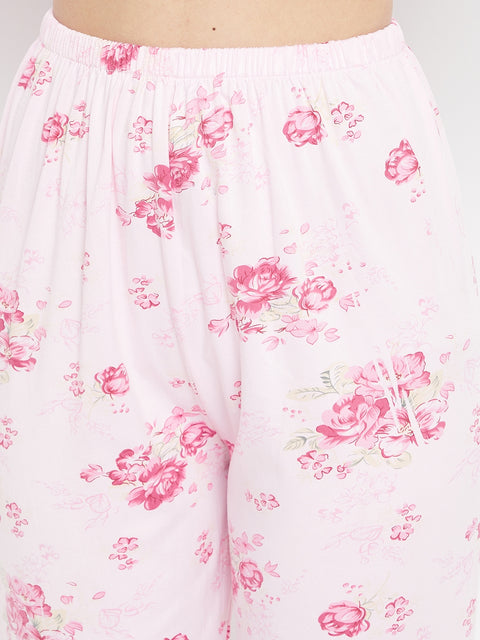 Floral Print Top & Pyjama Set In Pink - Camey Shop