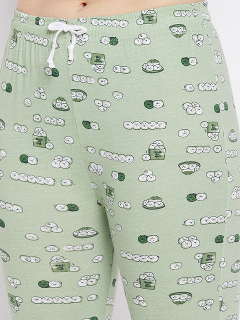 Sage Green Print Me Pretty Button Me Up Shirt & Bottom Set in Cotton - Camey Shop