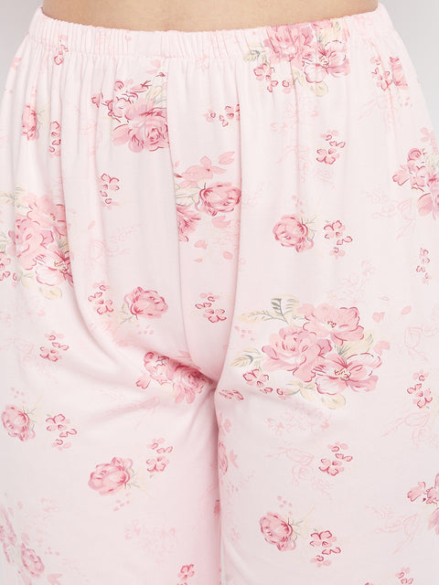 Floral Print Top & Pyjama Set In Pink - Camey Shop