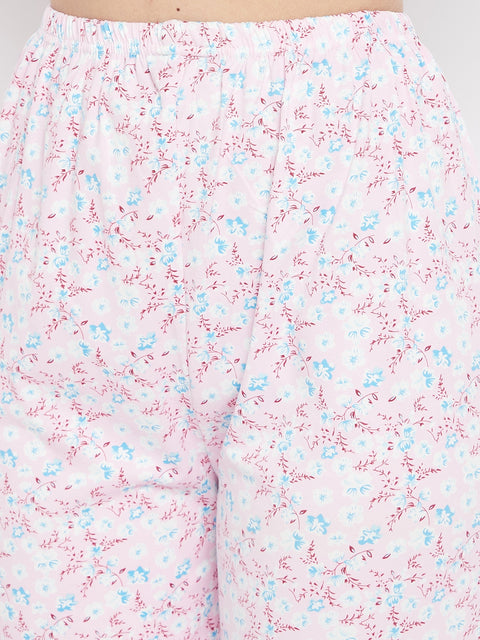 Floral Print Top & Pyjama Set In White - Camey Shop
