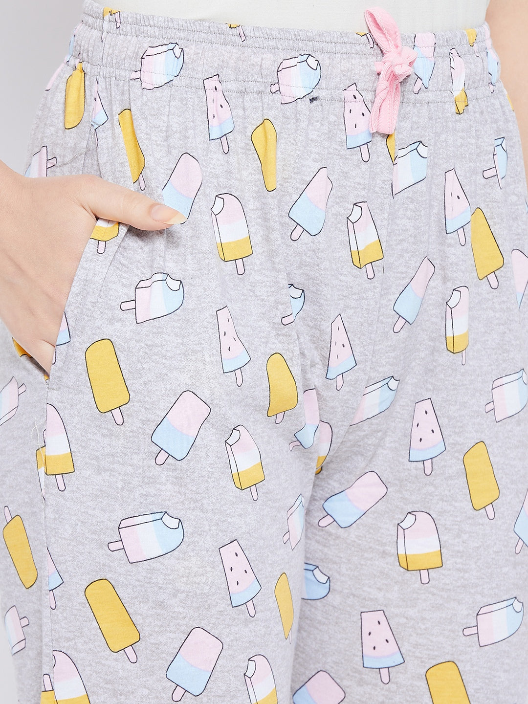 Grey Ice Cream Print Button Me Up Shirt & Pyjama Set in Cotton - Camey Shop
