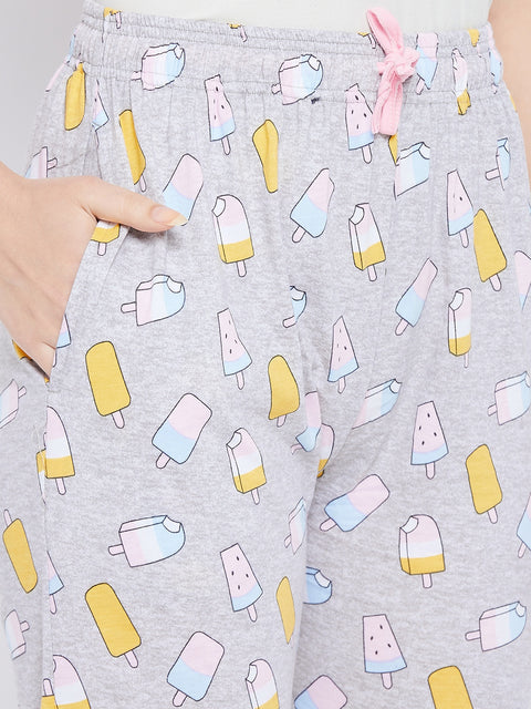 Grey Ice Cream Print Button Me Up Shirt & Pyjama Set in Cotton - Camey Shop