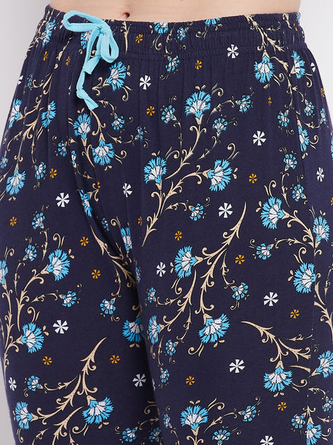 Navy Print Me Pretty Button Me Up Shirt & Bottom Set In Cotton - Camey Shop
