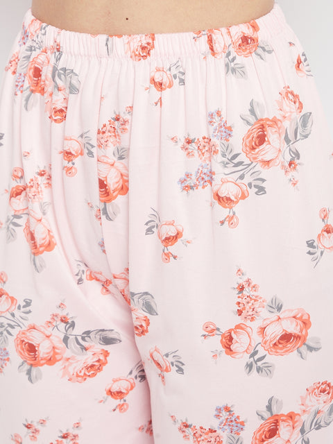 Floral Print Top & Pyjama Set In Pink - Camey Shop