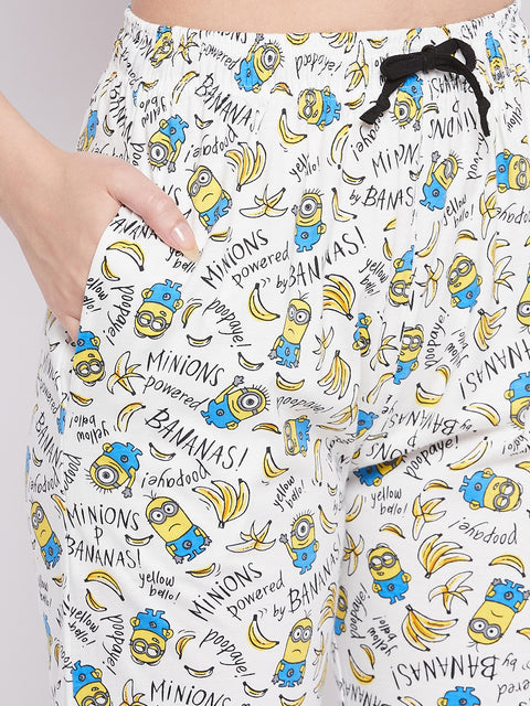 White Print Me Pretty Button Me Up Shirt & Bottom Set in Cotton - Camey Shop