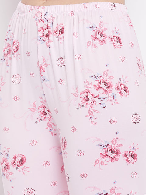 Floral Print Top & Pyjama Set In Pink - Camey Shop