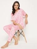 Camey Women's Viscose Printed Short Sleeve Top and Pajama Pants Regular Fit Night Suit Round Collarless Top and Pyjama Set Ladies Night Dress - Camey Shop