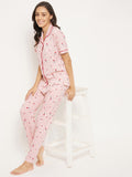 Camey Women's Viscose Printed Short Sleeve Top and Pajama Pants Regular Fit Night Suit Notched Collar Top and Pyjama Set Ladies Night Dress - Camey Shop