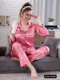 Button Me Up Shirt & Pyjama Set in Rose Pink - Satin - Camey Shop