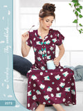 Long Printed Nighty in Wine - Satin - Camey Shop